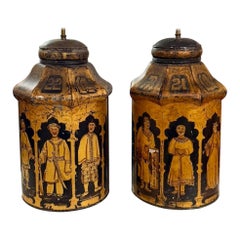 Pair of 19th Century Chinoiserie Tea Can Lamps