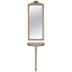 Console et miroir Demilune peints de style Louis XVI