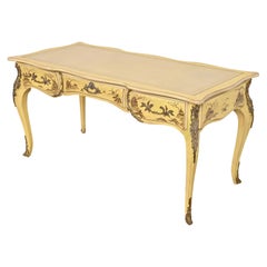 Karges Escritorio Francés Luis XV Chinoiserie Cuero Lacado Crema Bureau Plat