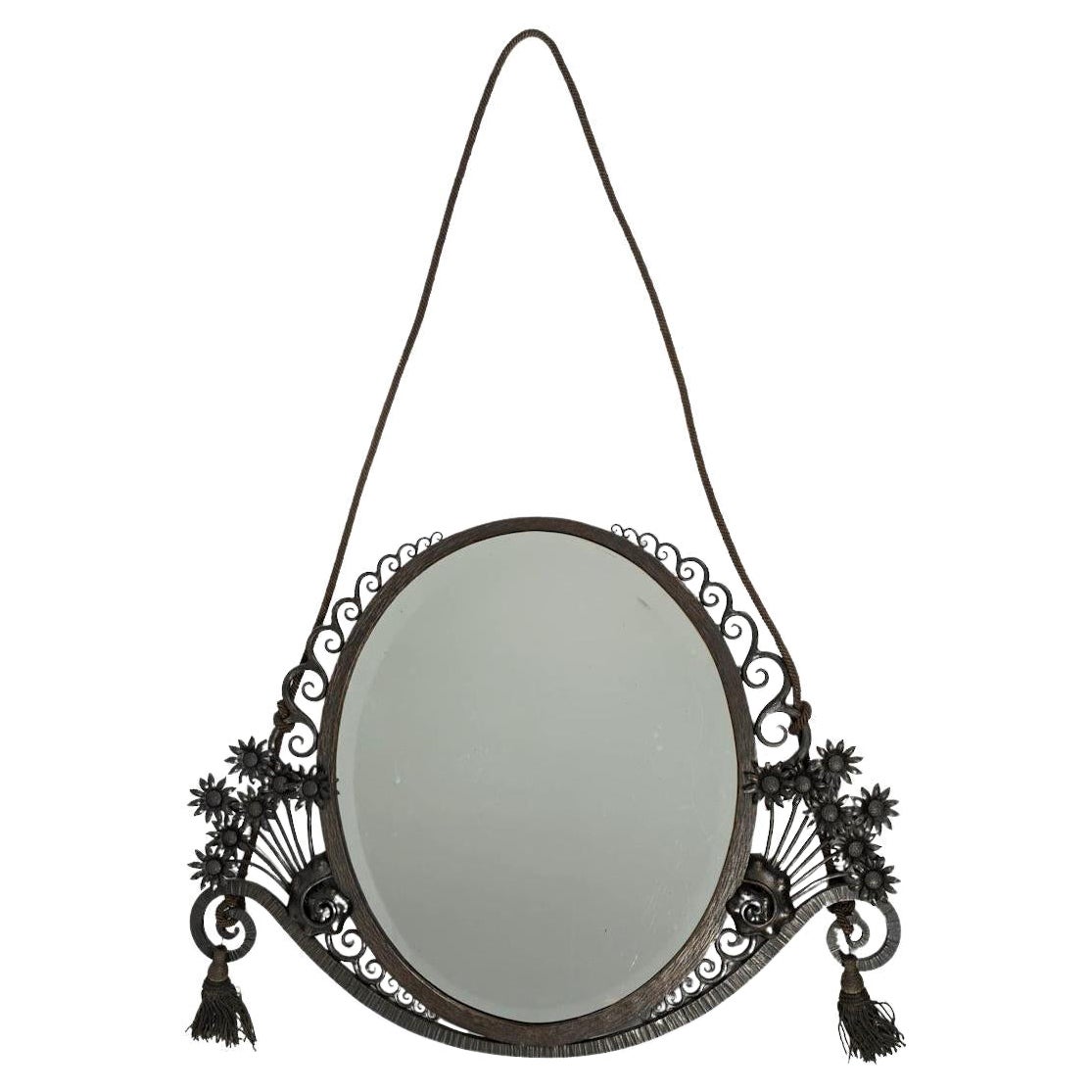 Art Deco Period Wrought Iron Mirror, 1930, Bevelled Mirror.