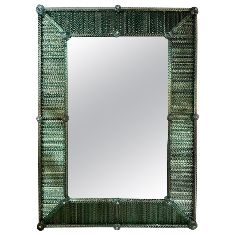 Miroir torsadé moderne en verre de Murano vert foncé
