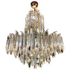 Venini Chandelier Cristal murano gilt gold structure, Italy, 1980