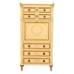 Karges French Regency Louis XVI Cream Lacquered Hand Painted Secrétaire á Abatta