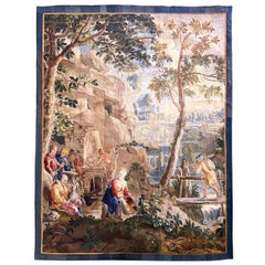 Tapisserie pastorale de Bruxelles du 18e siècle tissée à la main attribuée à V. Leynier