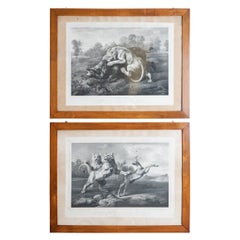 Coppia di incisioni tedesche con cornice, "Die Loewin" e "Die Jungen Loewen", metà del XIX secolo.