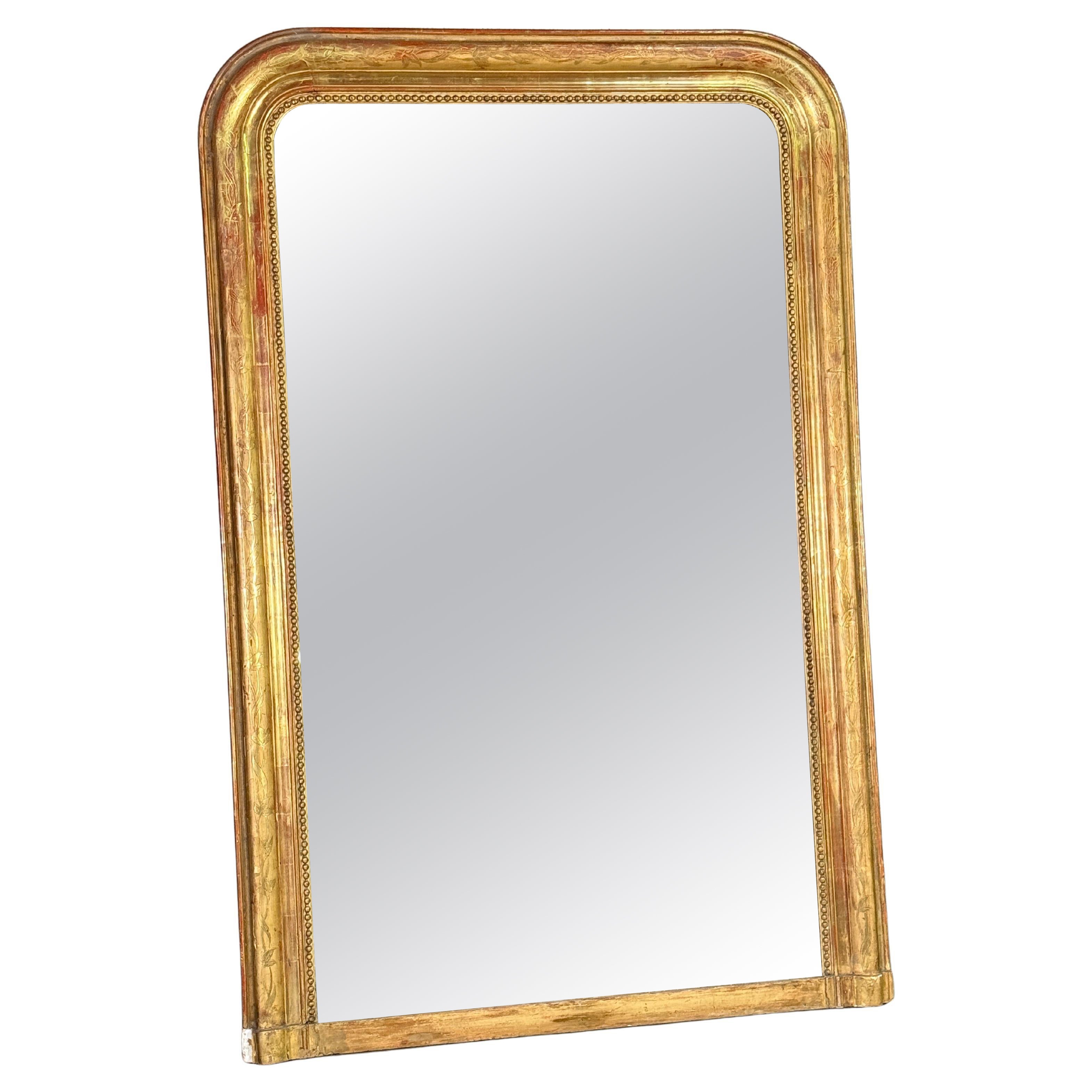 French Louis Philippe Giltwood Mirror with Original Mercury Glass