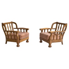 Dänische Designerin, Loungesessel, Eiche, Leder, Dänemark, 1940er Jahre