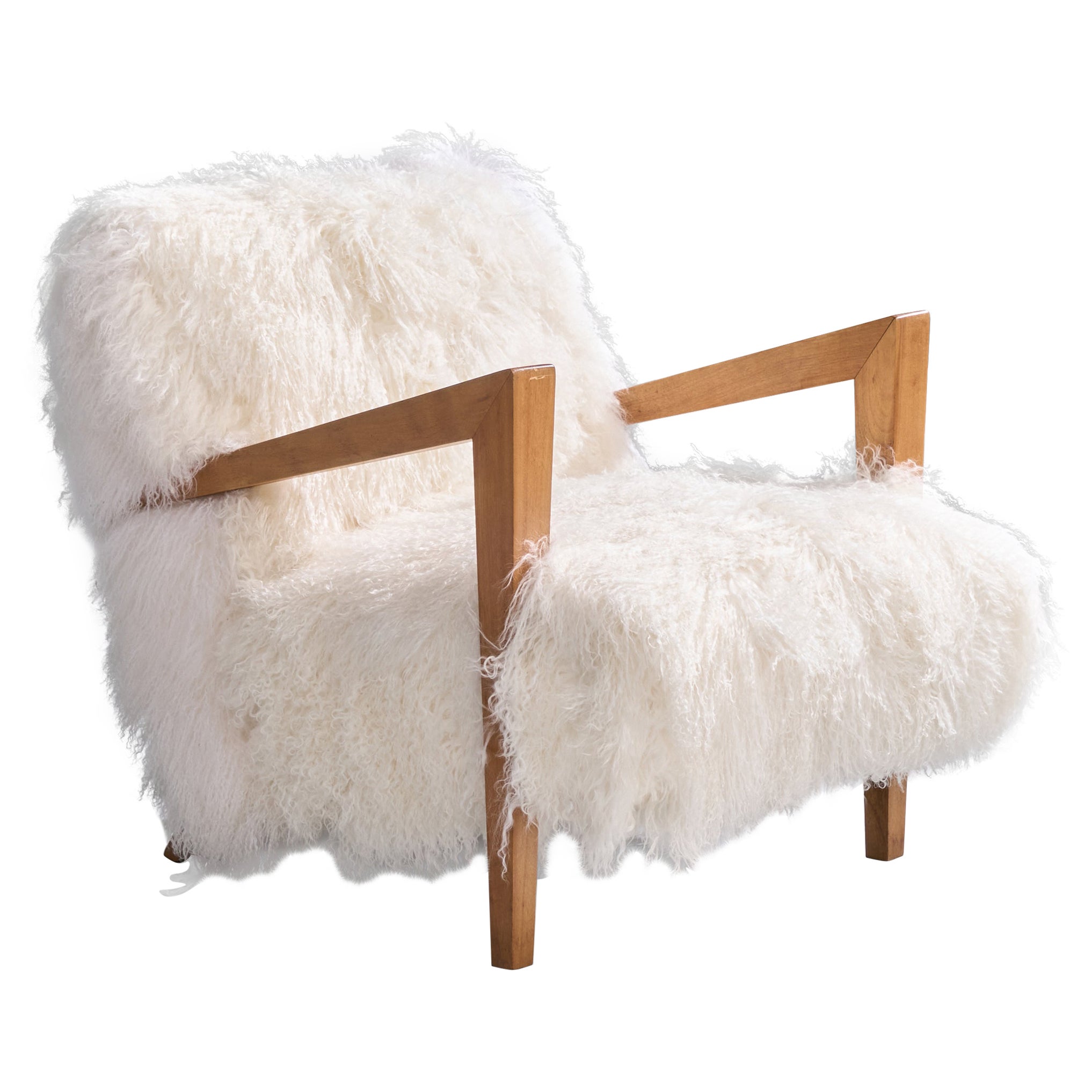 American Designer, Lounge Chair, Wood, Shearling, USA, 1940s