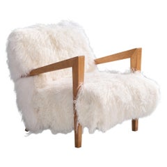 American Designer, Lounge Chair, Wood, Shearling, USA, 1940s