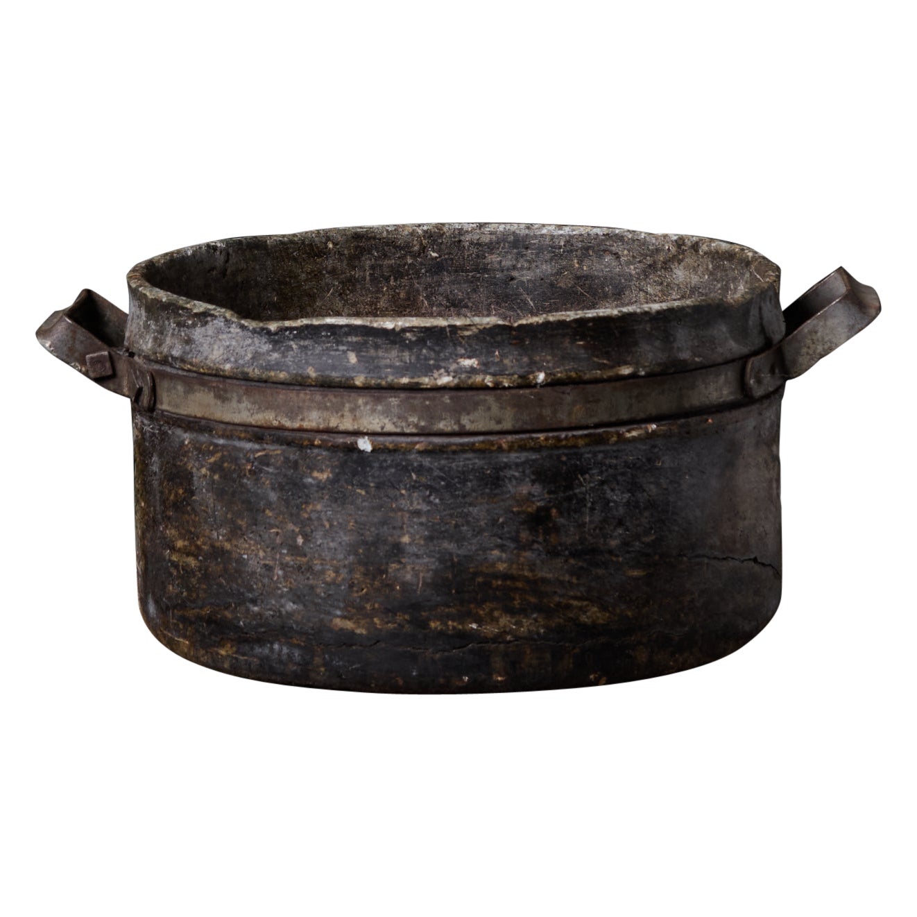 Antique Swedish Soapstone Stone Pot with Hand Wrought Iron and a Genuine Patina For Sale