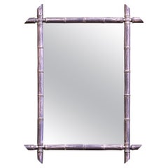 Miroir mural français du début du 20e siècle sculpté à la main, peint en argent et en faux bambou