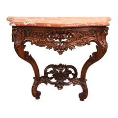 18th Century French Marble Top Carved Walnut Console Table from Provence