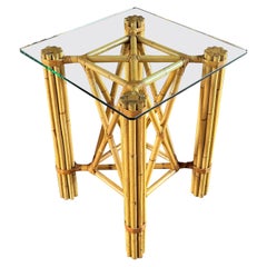 Rattan, Leather & Glass Pedestal, United States, c.1980