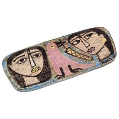 Mari Simmulson for Upsala Ekeby. Rare hand-painted ceramic wall plaque. Ca. 1960