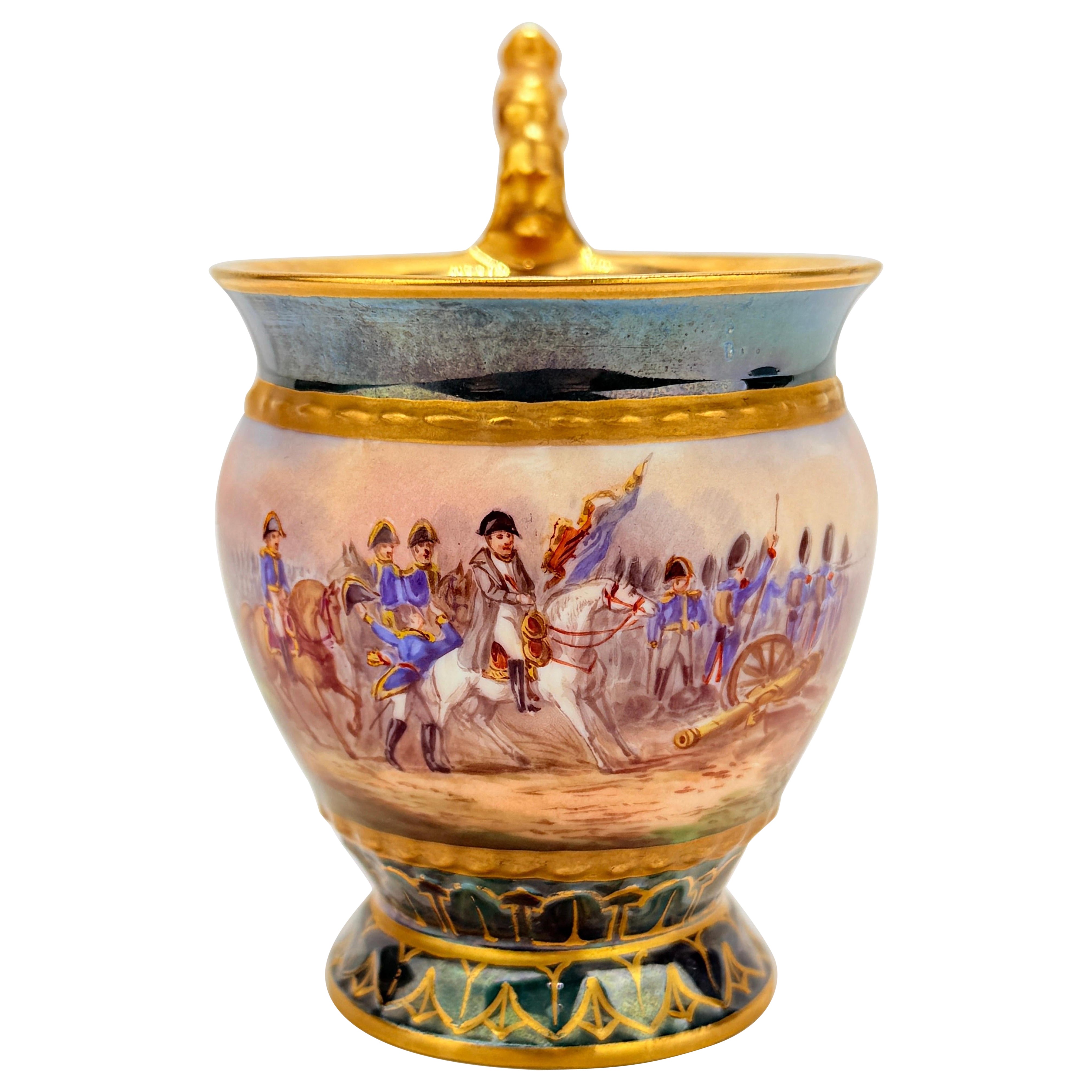 19th Century, Sevres Style "Battle of Waterloo" Porcelain Cup - Signed Desprez