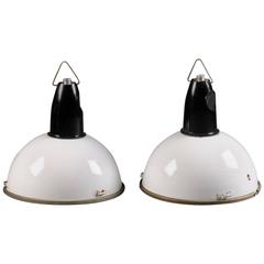 Large Black and White Czech Factory, Industrial Pendant Lamp