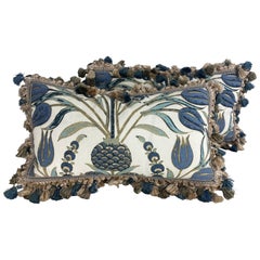 Almohada lumbar de lino estampada a mano con borlas Thibaut/un par