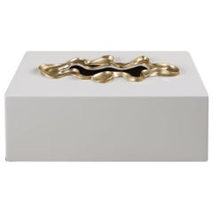 Saffron Tissue Box White Large in Lacquer Wood & Brass, Viya By Vikram Goyal