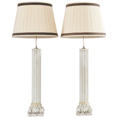 Pair of Greco Roman Neoclassical Marble Column Table Lamps
