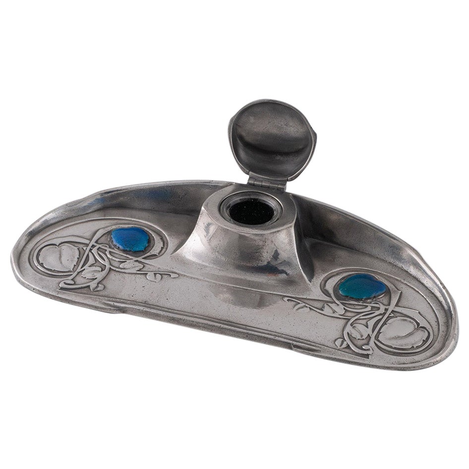 Archibald Knox Tudric Pewter and Enamel Inkwell c1905 For Sale