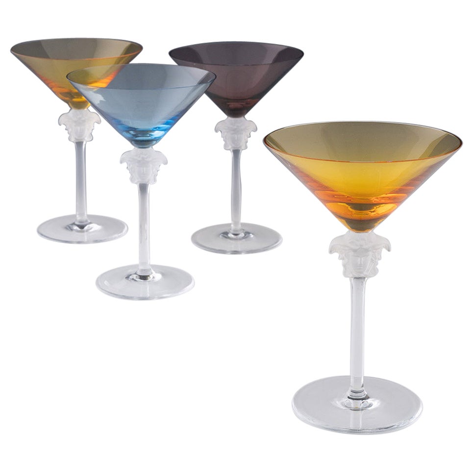 Four Rosenthal Versace Martini Medusa Lumiere Glasses For Sale