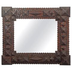 Tramp Art Mirror with Scalloped Edges