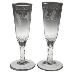 Pair of Georgian Ale Glasses with Facet Cut Stems c1780