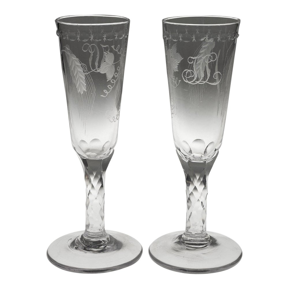 Paire de verres à bière géorgiens avec tiges taillées à facettes vers 1780