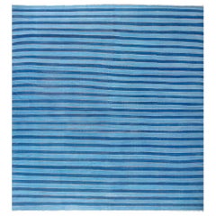 Tapis Dhurrie indien vintage rayé bleu Doris Leslie Blau