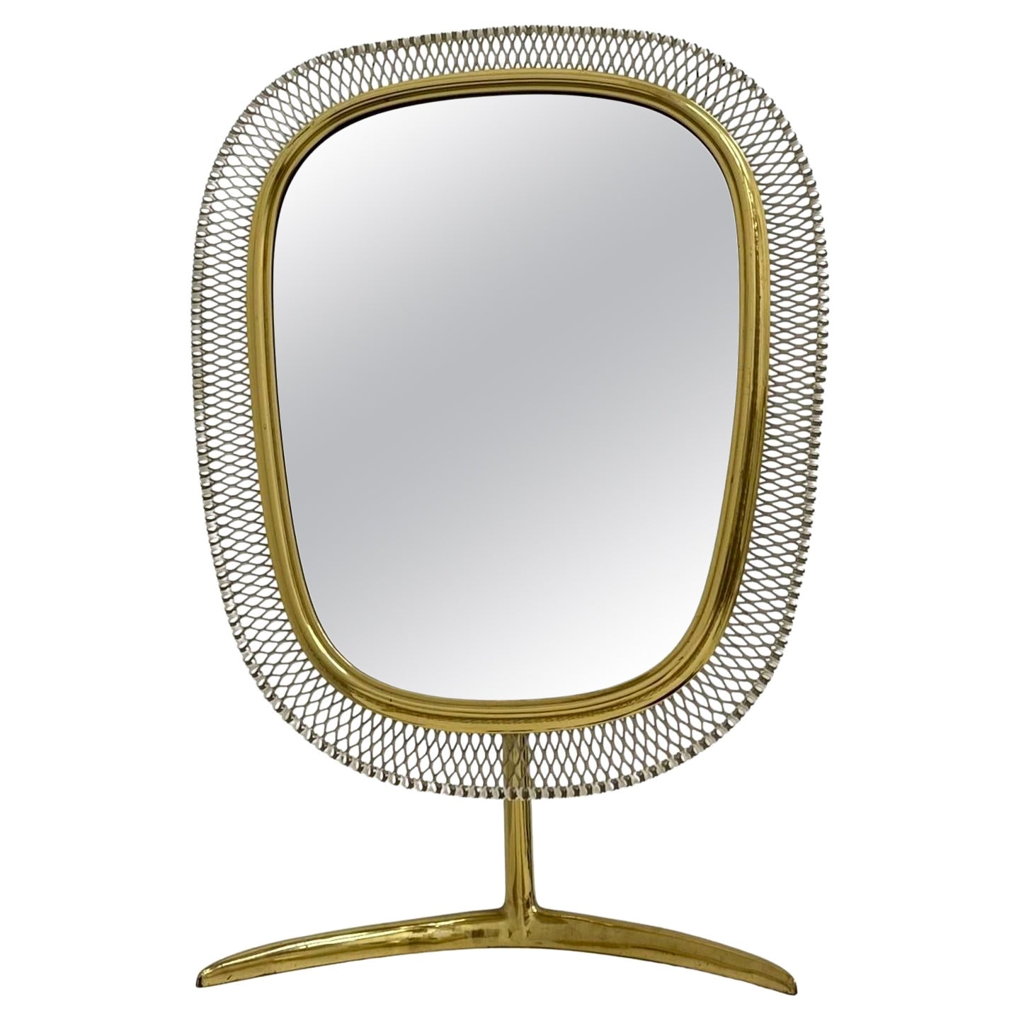 Espejo de pared de mesa de tocador de latón de mediados de siglo by Vereinigte Werkstätten , Alemania