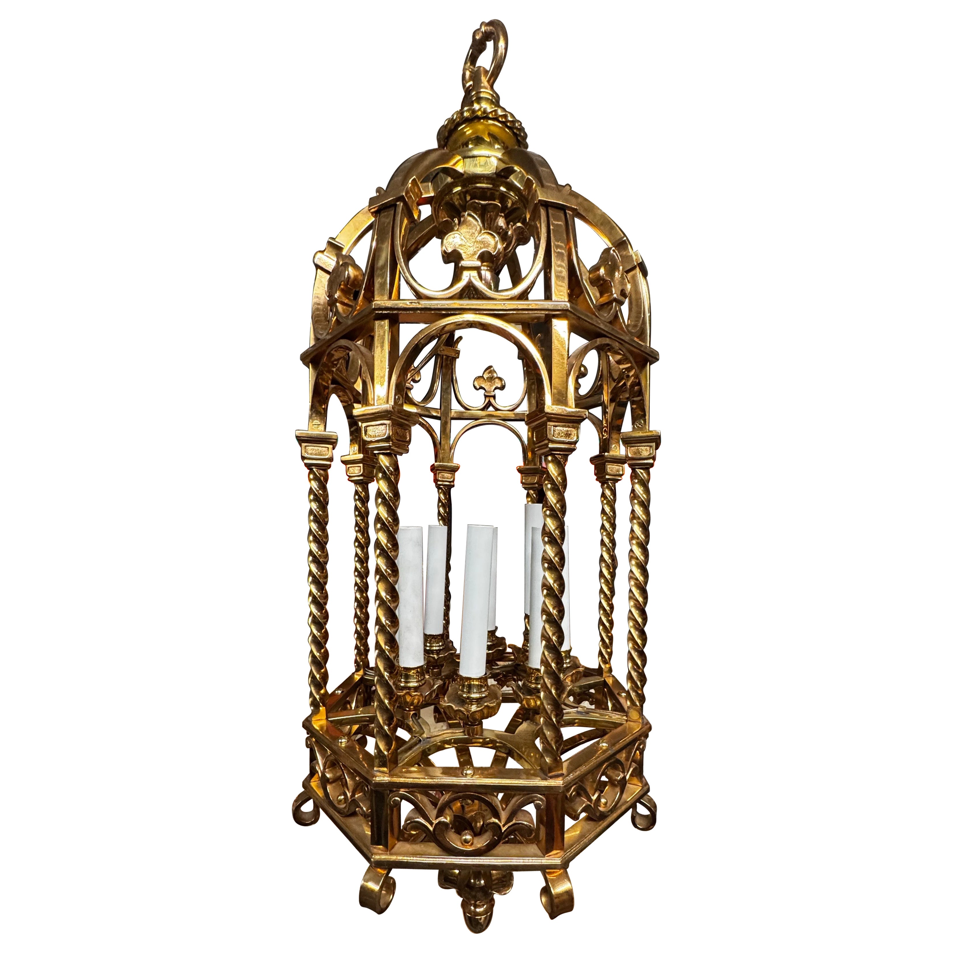 Pair Heavy Weight Solid Brass Polished Bronze Gothic Twisted 8 Light Lanterns