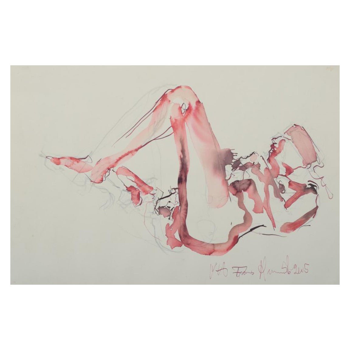 Frans Kannik, listed Danish artist. Watercolor and pencil on paper. Nude study.