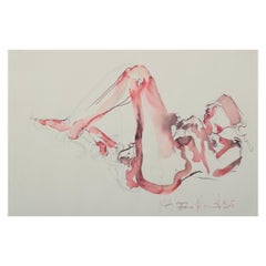Frans Kannik, listed Danish artist. Watercolor and pencil on paper. Nude study.