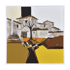 Frank Walcutt Pintura surrealista de mediados de siglo sobre una granja cuadrada de 37 pulgadas