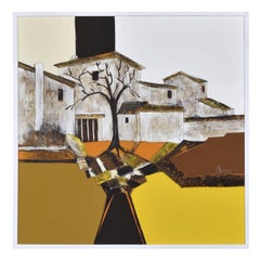 Frank Walcutt Quadrato da 37 pollici Quadro di Homestead surreale e moderno di metà secolo