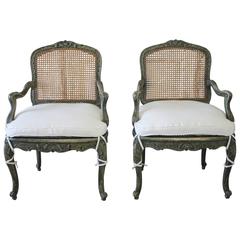 19th Century Pair of Painted Cane Chairs