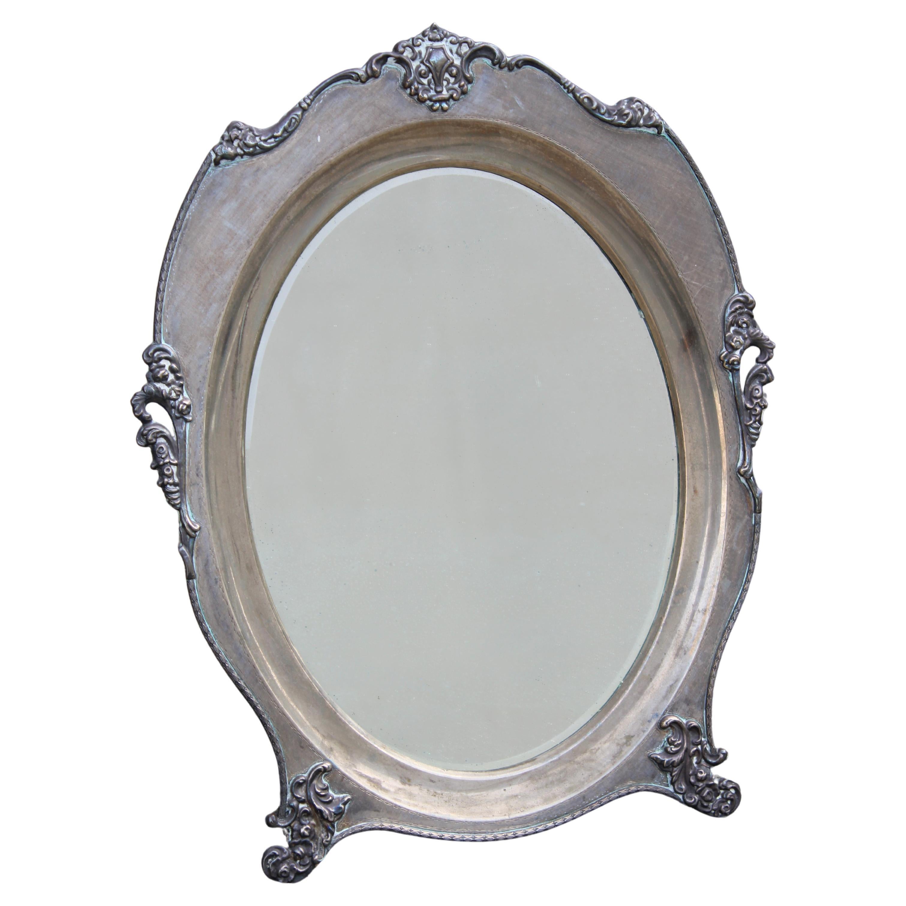Silver Table Mirror 800 Italian Mid-century