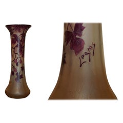 Antique CIRCA 1907 ST DENIS FRANCE LEGRAS RUBIS SERIES FLORAL SIGNED GLASS VASE