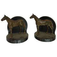 Vintage Handsome Pair of Equestrian Bronze Sculptural Bookends