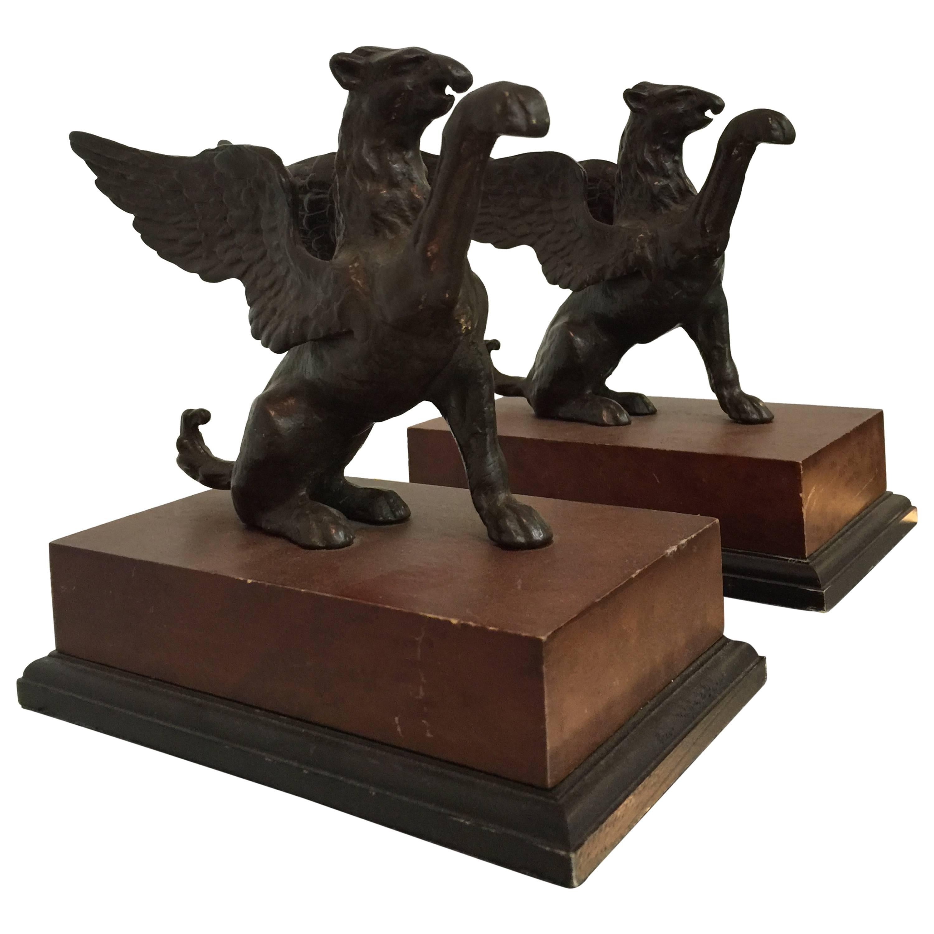 Pair of Bronze Griffin Sculptural Bookends, circa 1970 For Sale