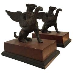 Pair of Bronze Griffin Sculptural Bookends, circa 1970