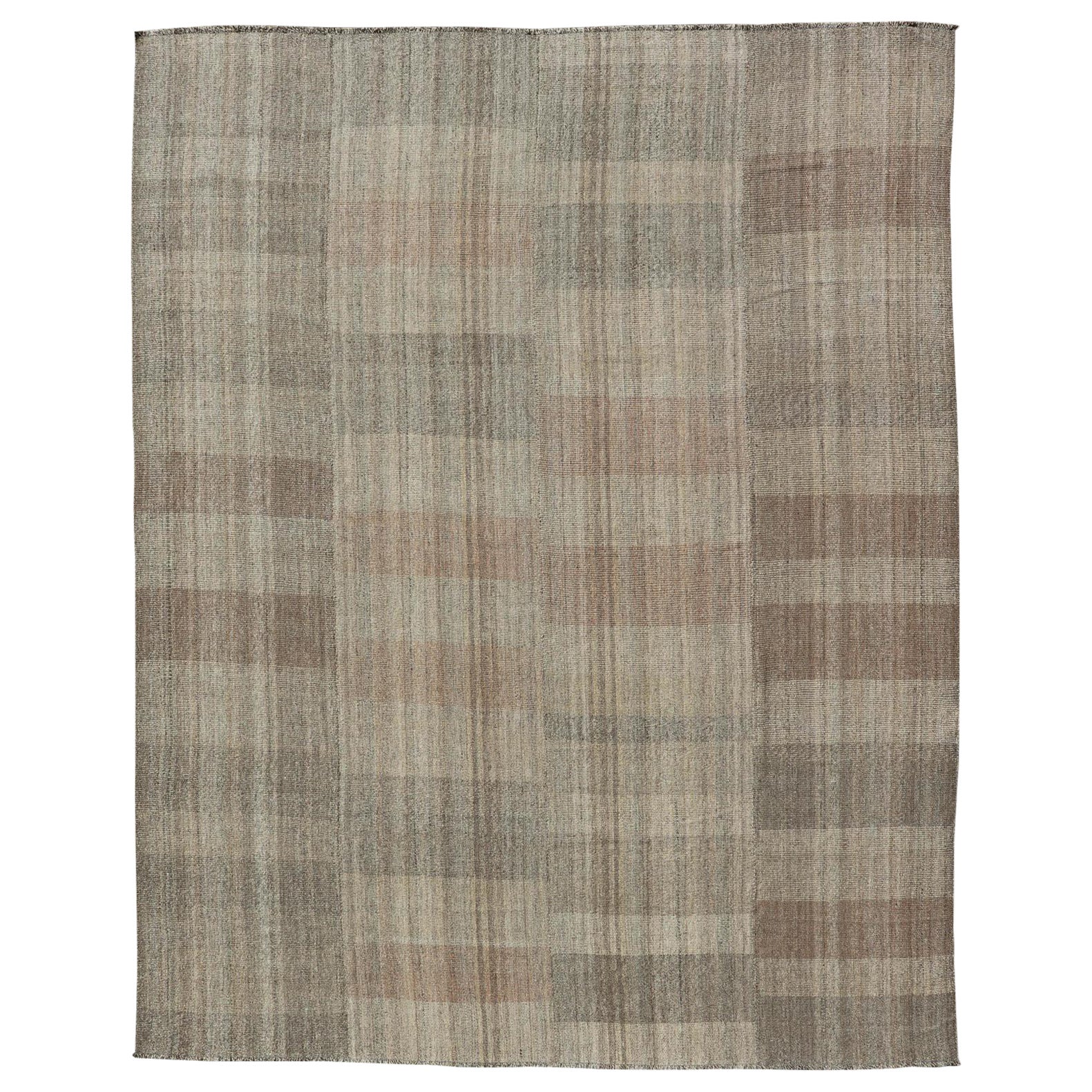 Handwoven Textured Kilim Rug with Subtle Geometric Design 10'4 x 14'4