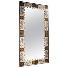 1990s Hand-Painted Mirror with Metal Frame and Antique-Finished Glass