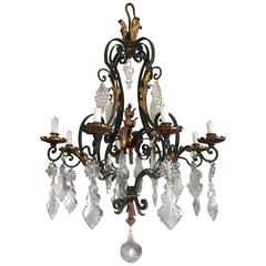 Antique Wrought Iron and Chrystal Chandelier Louis XVI Style