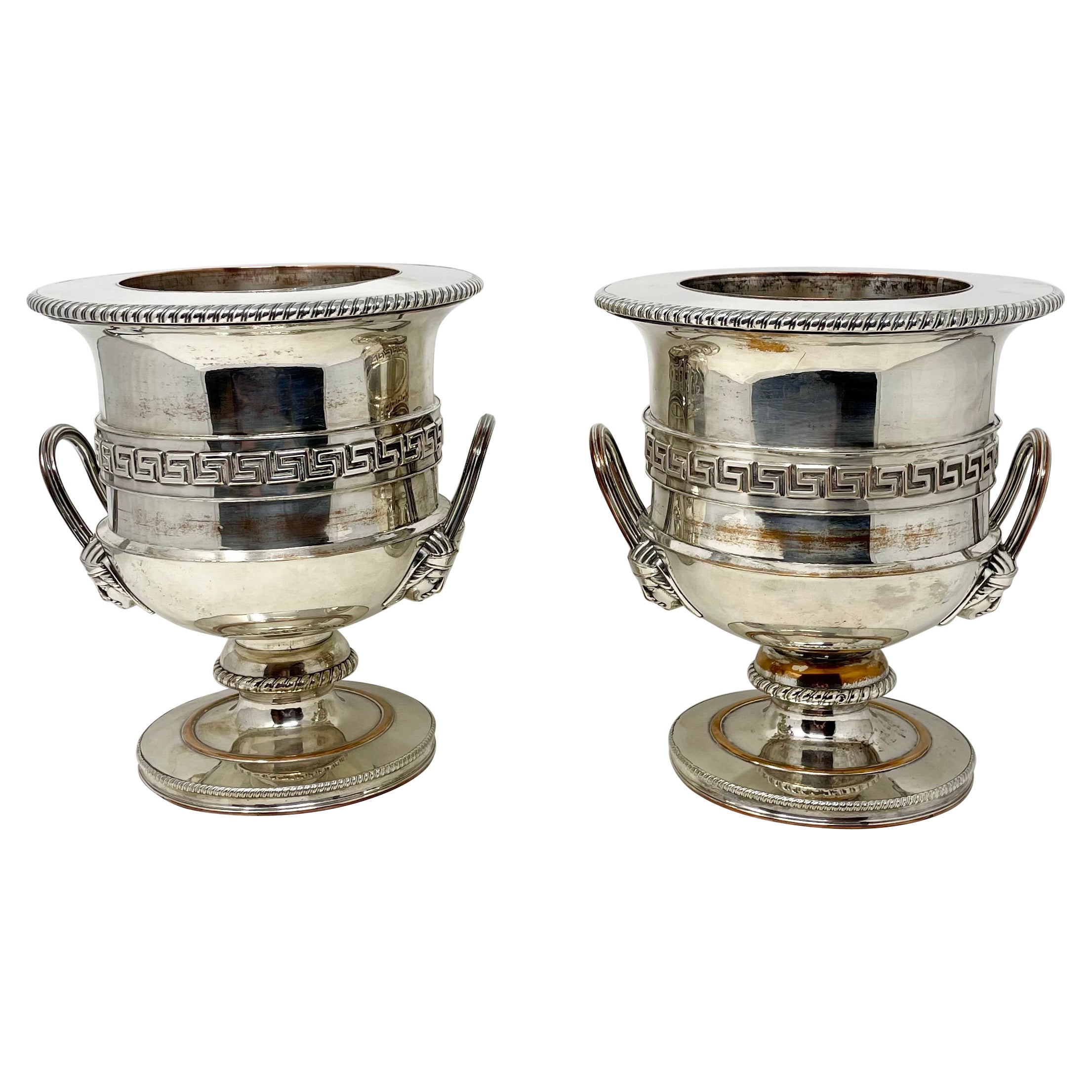 Pair Antique English Sheffield Silver Neo-Classic Design Wine Coolers Circa 1890