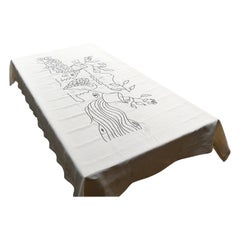 Tovaglia di lino ricamata a mano, 5' x 8', un capolavoro del patrimonio tunisino