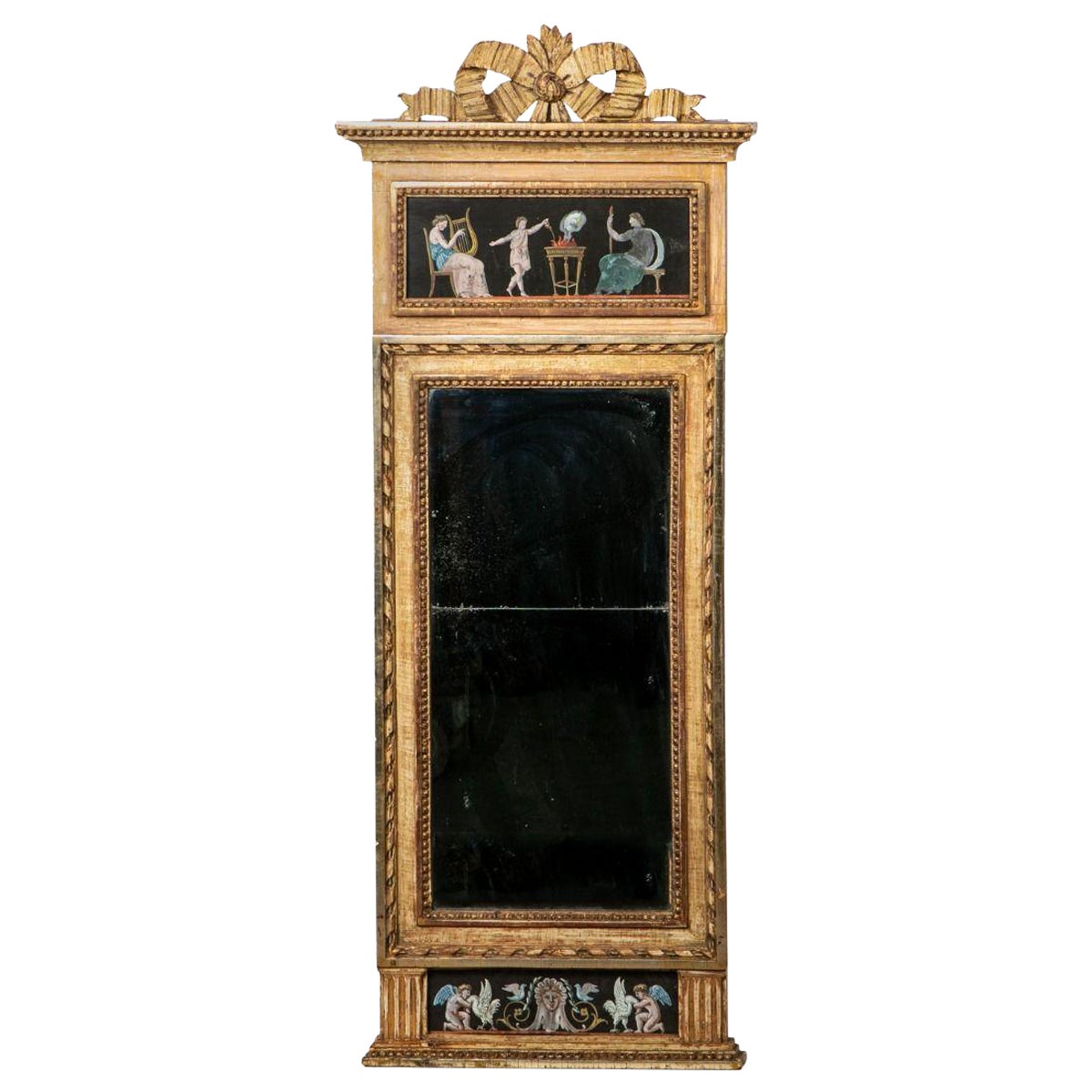 Gustavianischer Giltholzspiegel des 18. Jahrhunderts mit mythologischen Szenen, Stockholm 1780-