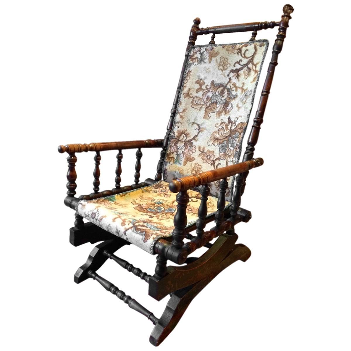 Antique Armchair American Rocking Chair Mahogany 19th Century Victorian