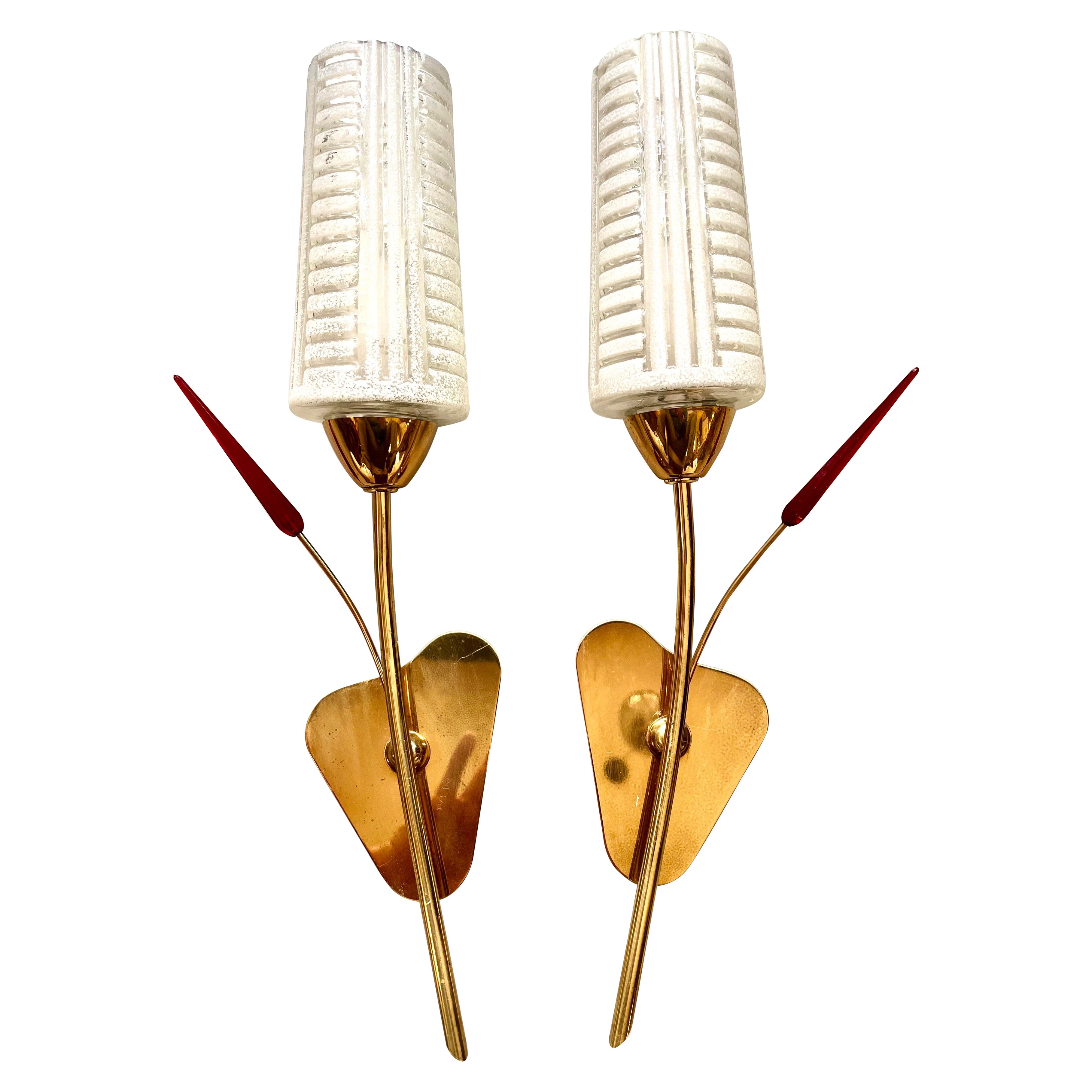 1950 Mid Modern Century Pair Wall Sconces von Maison Arlus