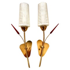 1950 Mid Modern Century Pair Wall Sconces By Maison Arlus
